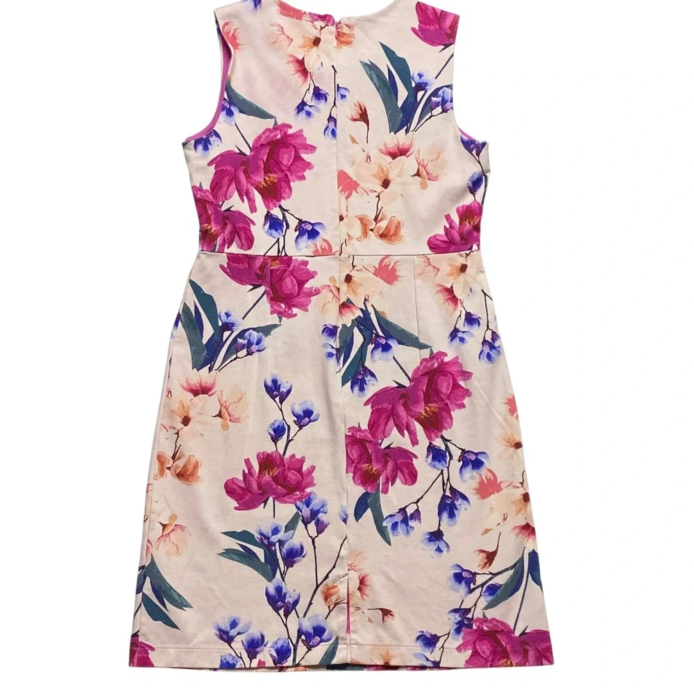 Lands End Womens Floral Sleeveless Sheath Dress Pink Purple Cream‎ Size 12